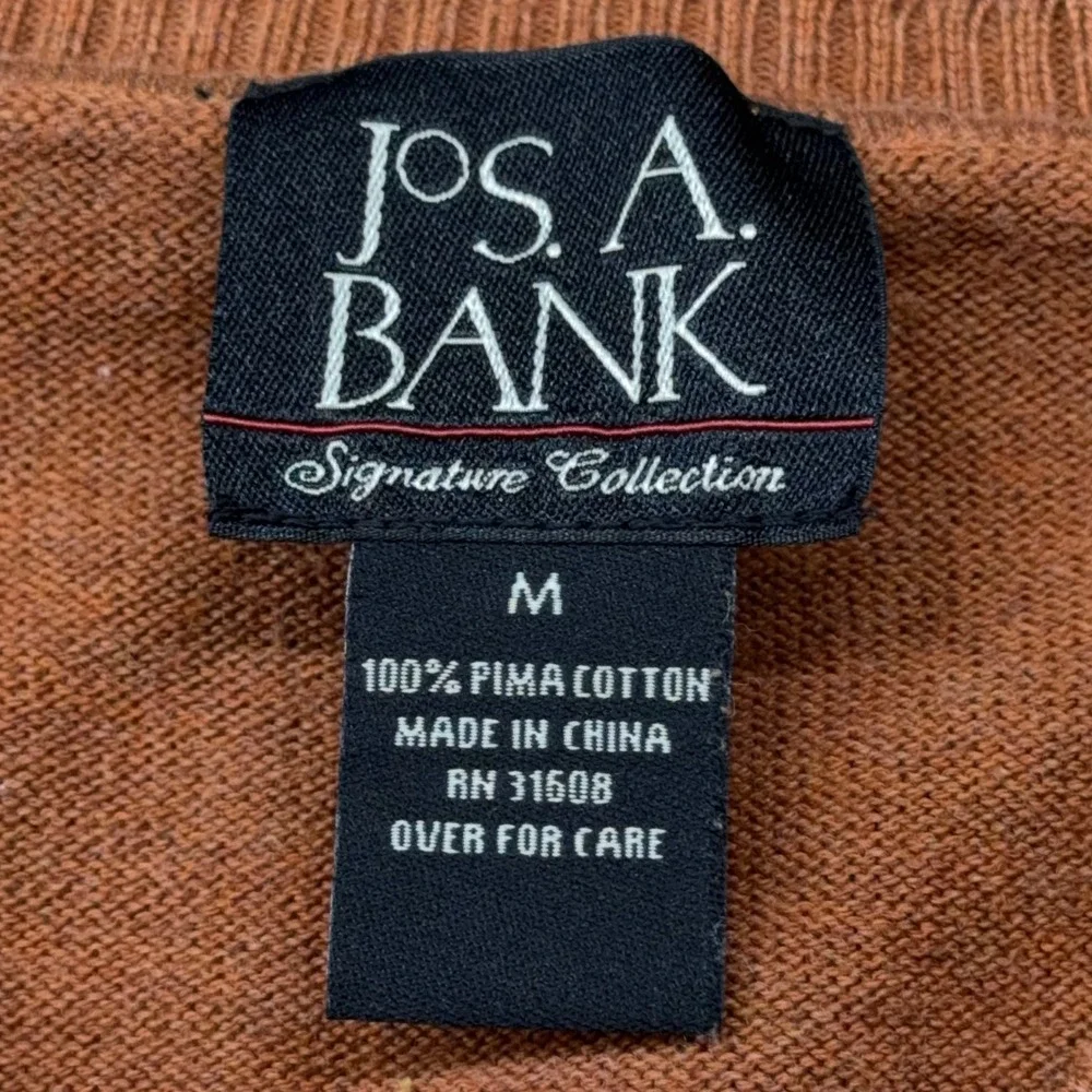 Jos A Bank Signature Collection Mens Rust Brown Pima Cotton V-Neck Sweater M
